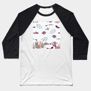 Fish, Coral, and Seaweed on Pale Blue Condensed Baseball T-Shirt